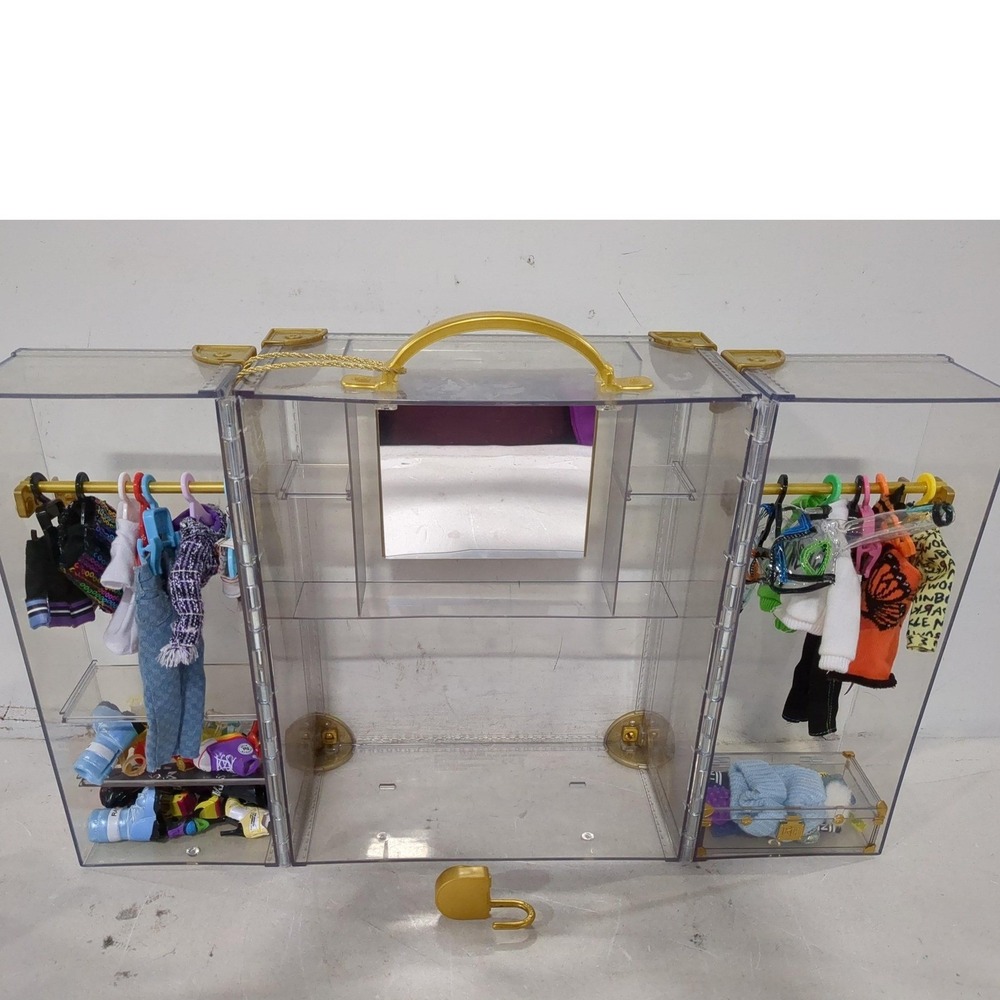 Rainbow High Clear Fashion Closet Wardrobe Carry Case w/ Clothes & Accessories L